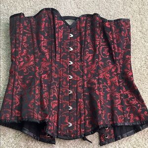 Steam Punk- Gothic Red and Black Brocade Corset, NWOT, size 26